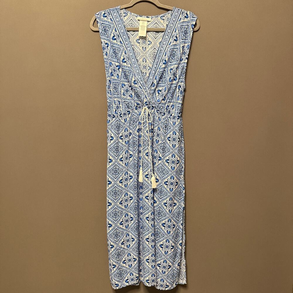 La Blanca Breeze Tie Front Cover-Up Dress in Capri Blue - sleeveless midi sz M
